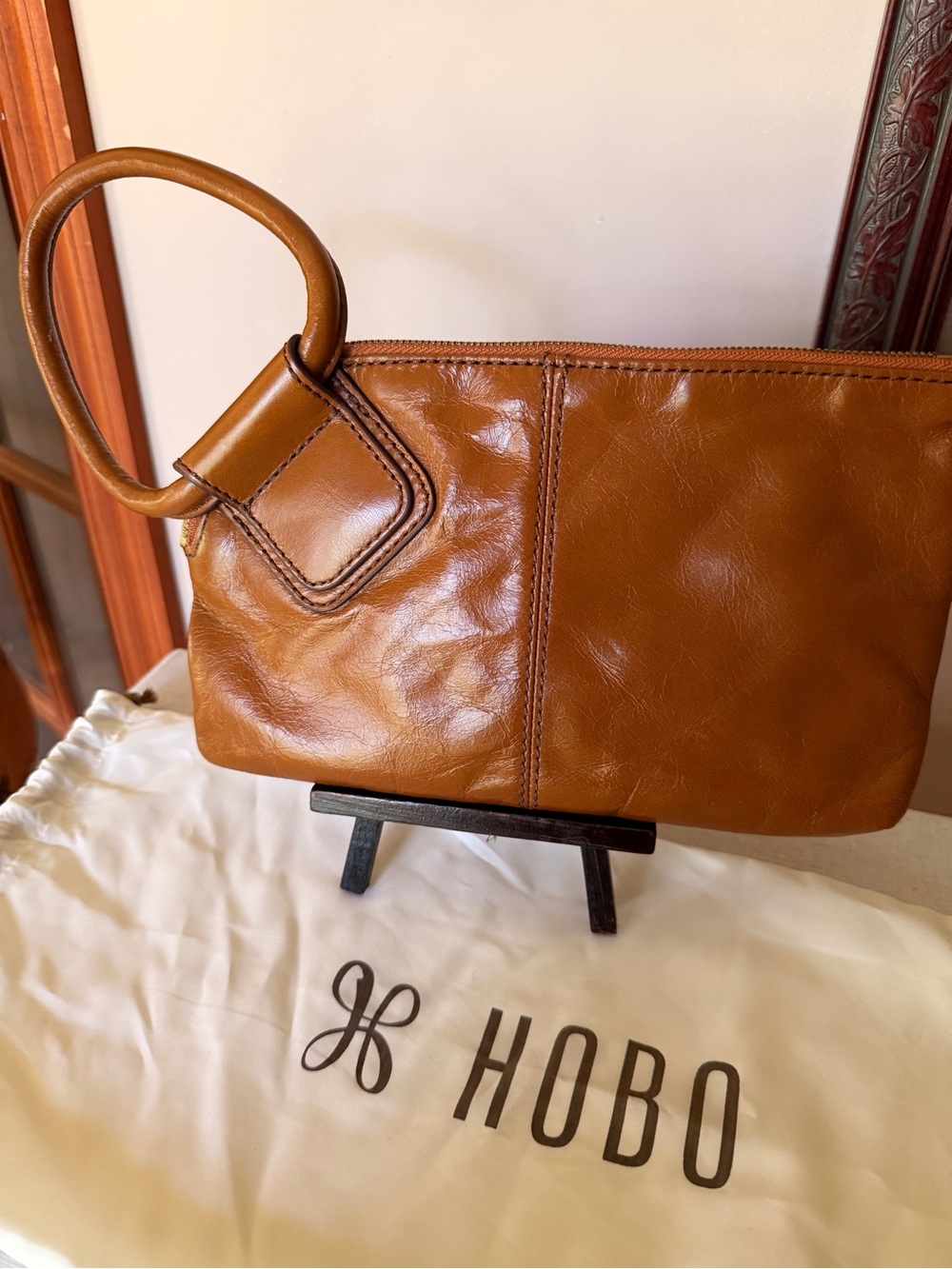 HOBO Cognac Leather Wristlet Clutch